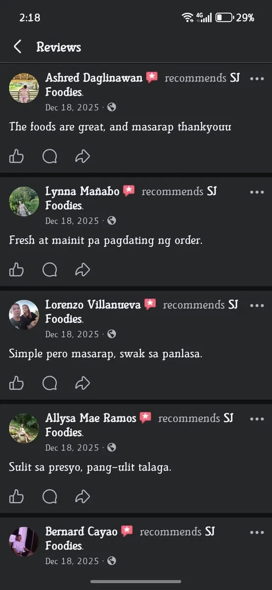 SJ Foodies Manila rated 100 percent recommended